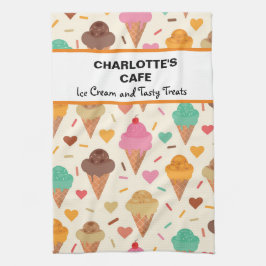 おいしいカラフルアイスクリームパターン名前をカスタムする キッチンタオル