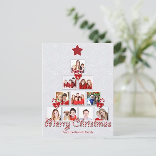おいしいキャンディーケーンクリスマスツリー写真コラージュ シーズンポストカード (スタンド正面)