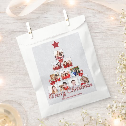 おいしいキャンディーケーンクリスマスツリー写真コラージュ フェイバーバッグ (クリップ留めされた状態)