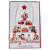 おいしいキャンディーケーンクリスマスツリー写真コラージュ ミディアムペーパーバッグ (正面)