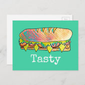 おいしいサブサンドイッチかわいい食べ物アート ポストカード (正面/裏面)