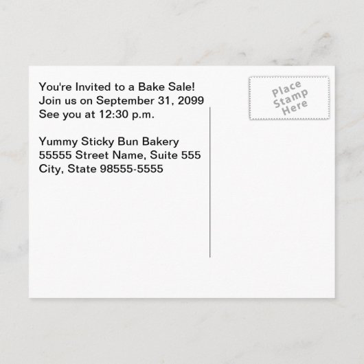 おいしいシナモンロールの粘着性があるパンは販売を焼きます インビテーションポストカード (裏面)