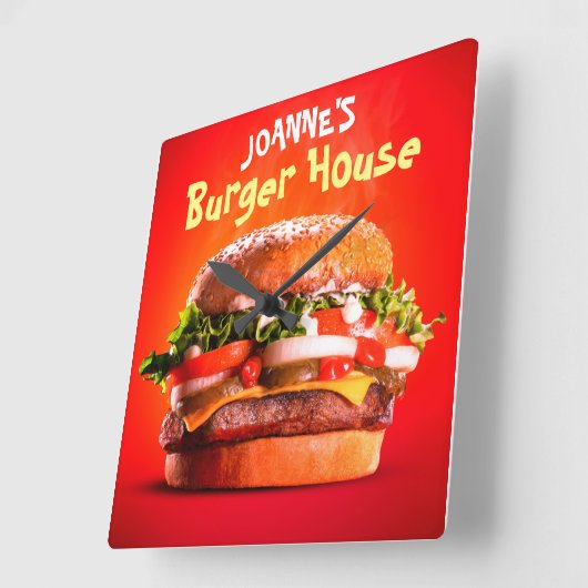 おいしいステーキチーズバーガーハウス スクエア壁時計 (傾斜)