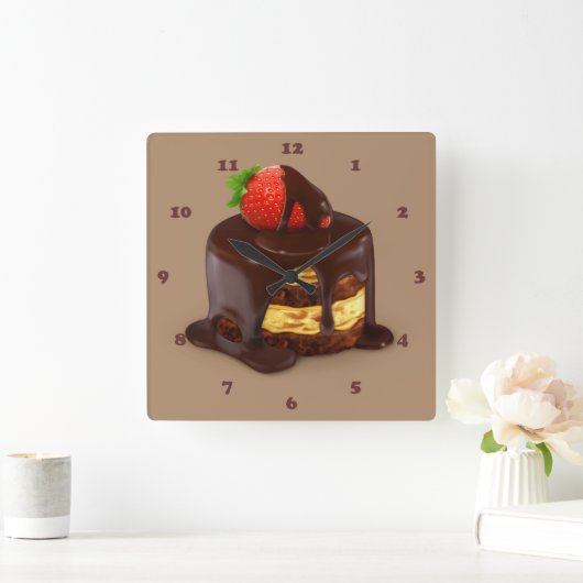 おいしいチョコレートアイスクリームケーキ スクエア壁時計 (ホーム)