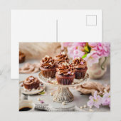 おいしいチョコレートカップケーキ誕生日ケーキ シーズンポストカード (正面/裏面)