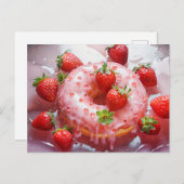 おいしいドーナツと砂糖グレーズ、イチゴ ポストカード (正面/裏面)