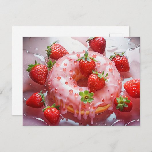 おいしいドーナツと砂糖グレーズ、イチゴ ポストカード (正面/裏面)
