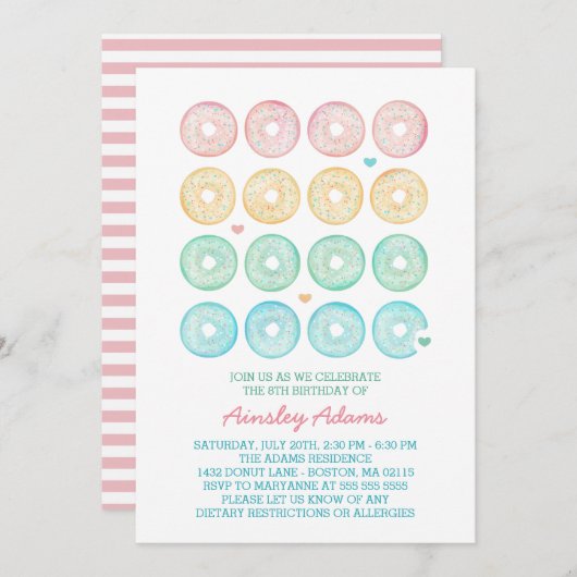 おいしいドーナツの誕生会 招待状 (正面/裏面)