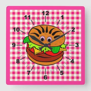 おいしいハンバーガーの壁掛け時計 スクエア壁時計