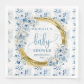 おいしいパステルブルーの花金ゴールド赤ちゃんシャワーナプキン (正面)