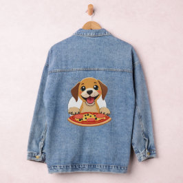 おいしいピザで幸せな子犬 デニムジャケット