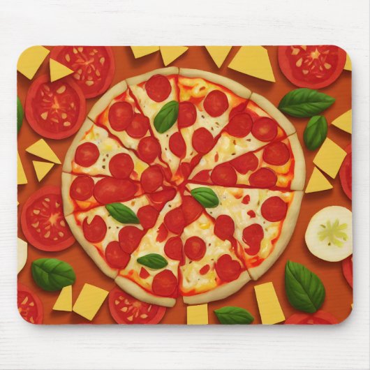 おいしいピザビーガントマトチーズ明るい マウスパッド (正面)