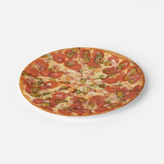 おいしいピザペペロニジャラペニの写真 ペーパープレート (アングル)
