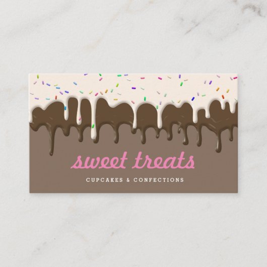 おいしいピンクのカップケーキアイスクリームドリップビジネス 名刺 (正面)