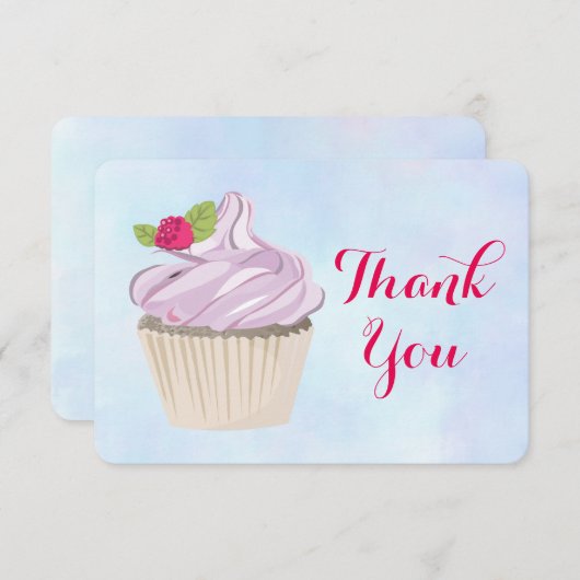 おいしいピンクのカップケーキベリーの上にありがとう サンキューカード (正面/裏面)