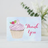 おいしいピンクのカップケーキベリーの上にありがとう サンキューカード (スタンド正面)