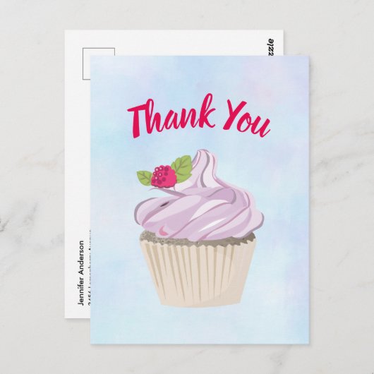 おいしいピンクのカップケーキベリーの上にありがとう ポストカード (正面/裏面)