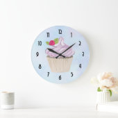 おいしいピンクのカップケーキベリーの上 ラージ壁時計 (ホーム)