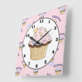 おいしいピンクのキューパケベーカリーのキッチンウォールクロック スクエア壁時計 (傾斜)