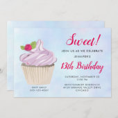 おいしいピンクカップケーキベリーオントップ誕生日 招待状 (正面/裏面)