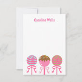 おいしいピンクケーキポップパーソナライズされたノートカード サンキューカード (正面)