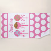 おいしいピンクケーキポップパーソナライズされたビーチタオル ビーチタオル (正面)