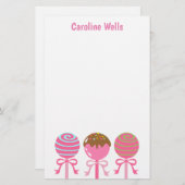 おいしいピンクケーキポップパーソナライズされた文房具 便箋 (正面/裏面)