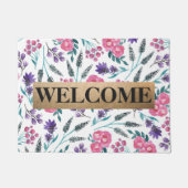 おいしいピンク紫のセージ花水色モノグラム ドアマット (正面)