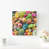 おいしいフルーツ盛り合わせ スクエア壁時計 (ホーム)