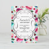 おいしいマカロンと装飾フレームの誕生日 招待状 (スタンド正面)