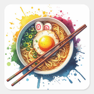 おいしいラーメンと箸 スクエアシール