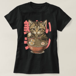 おいしいラーメン子猫ブラック Tシャツ