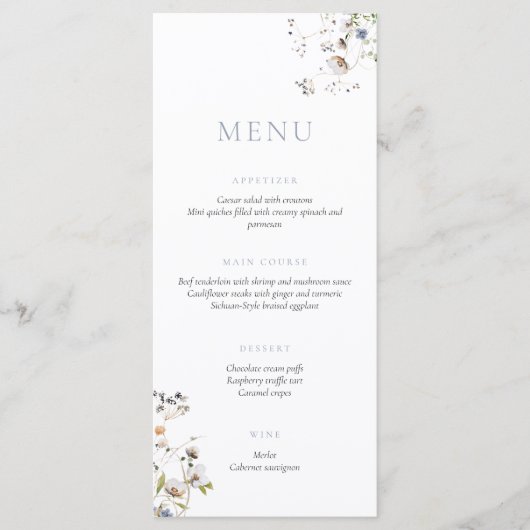 おいしいワイルドフラワーほこりっぽいブルーメニュー メニュー (正面)