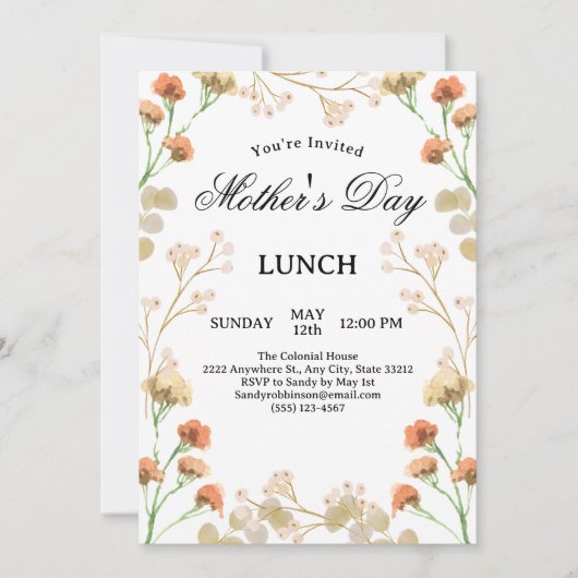おいしいワイルドフラワーホワイトマザーズデイランチ 招待状 (正面)