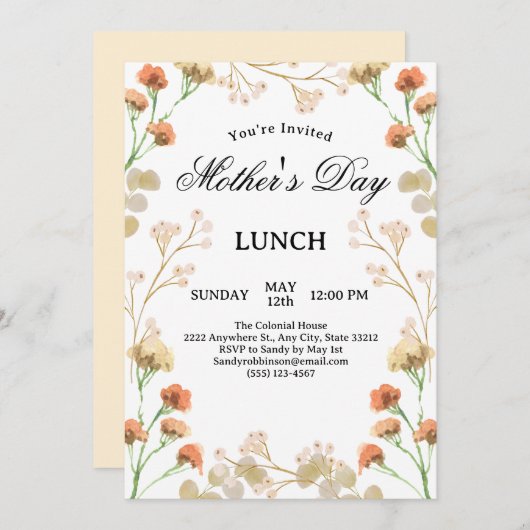 おいしいワイルドフラワーホワイトマザーズデイランチ 招待状 (正面/裏面)