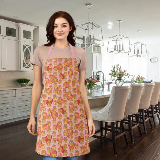 おいしいワッフルとフルーツピンク エプロン