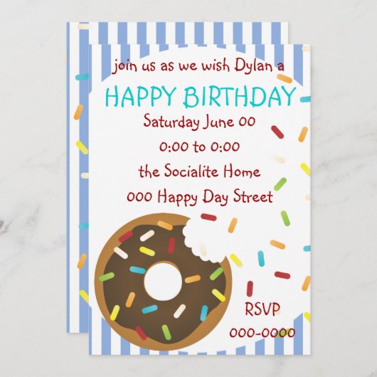 おいしい一口のドーナツ 招待状 (正面/裏面)