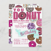 おいしい可愛いピンクティール(緑がかった色)ドーナツ水彩誕生日 インビテーションポストカード (正面/裏面)