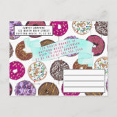 おいしい可愛いピンクティール(緑がかった色)ドーナツ水彩誕生日 インビテーションポストカード (裏面)