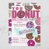 おいしい可愛いピンクティール（緑がかった色）ドーナツ水彩誕生日 招待状 (正面/裏面)