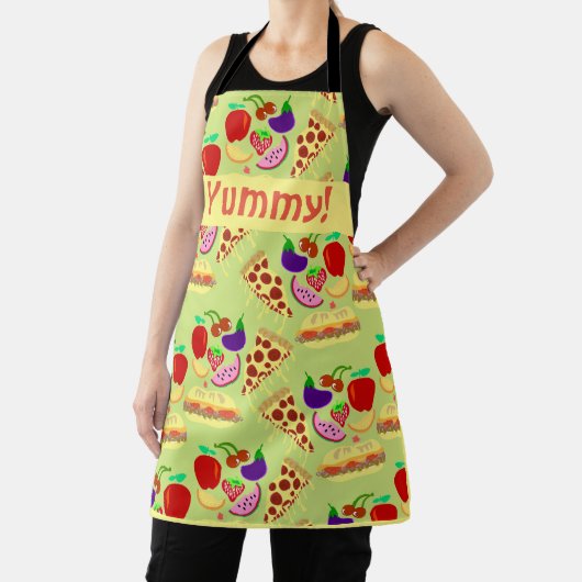 おいしい可愛いフード黄色のおもしろい漫画のパターン エプロン (インサイチュ)