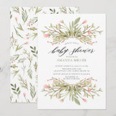 おいしい女の子ピンクフローラ&緑ベビーシャワー 招待状 (正面/裏面)