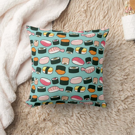 おいしい寿司のおもしろいの図解入りの、写真付きのなパターン クッション (ブランケット)