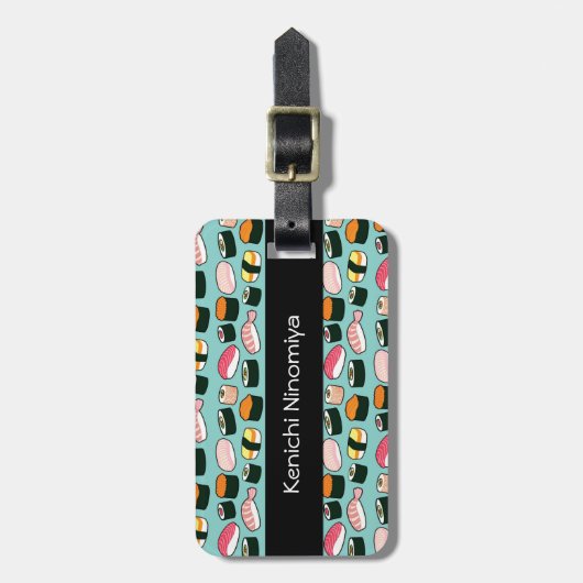 おいしい寿司のおもしろいの図解入りの、写真付きのなパターン ラゲッジタグ (正面縦)