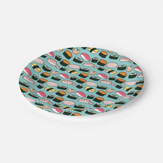 おいしい寿司のパーティーのおもしろいの図解入りの、写真付きのなパターン ペーパープレート (アングル)