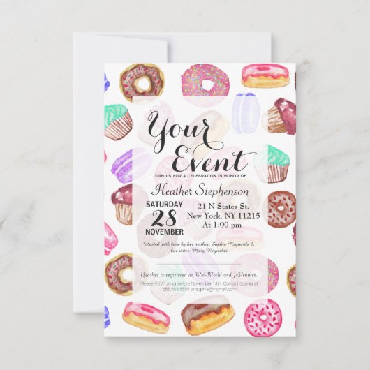 おいしい手の水色彩の鮮やか色のデザート 招待状 (正面)