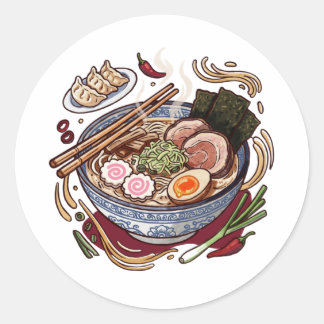 おいしい日本のラーメンと餃子 ラウンドシール
