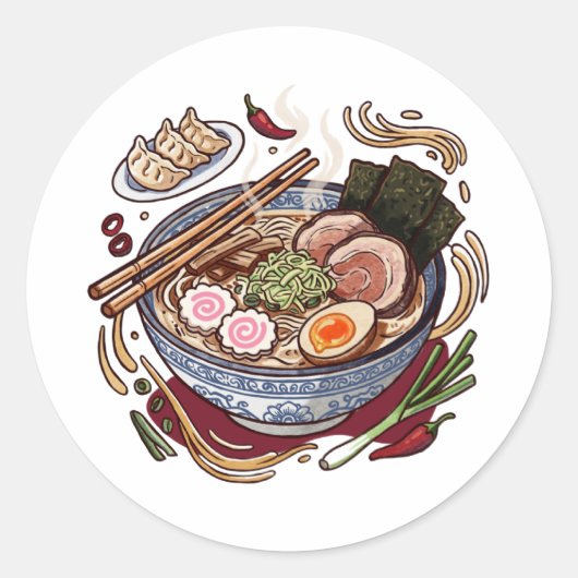 おいしい日本のラーメンと餃子 ラウンドシール (正面)