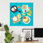 おいしい朝食パンケーキエッグコーヒー ポスター (ホームオフィス)