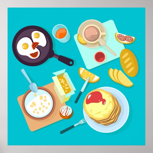 おいしい朝食パンケーキエッグコーヒー ポスター (正面)